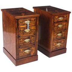 Antique Pair of Edwardian Mahogany Marquetry Bedside Chests, 19th Century