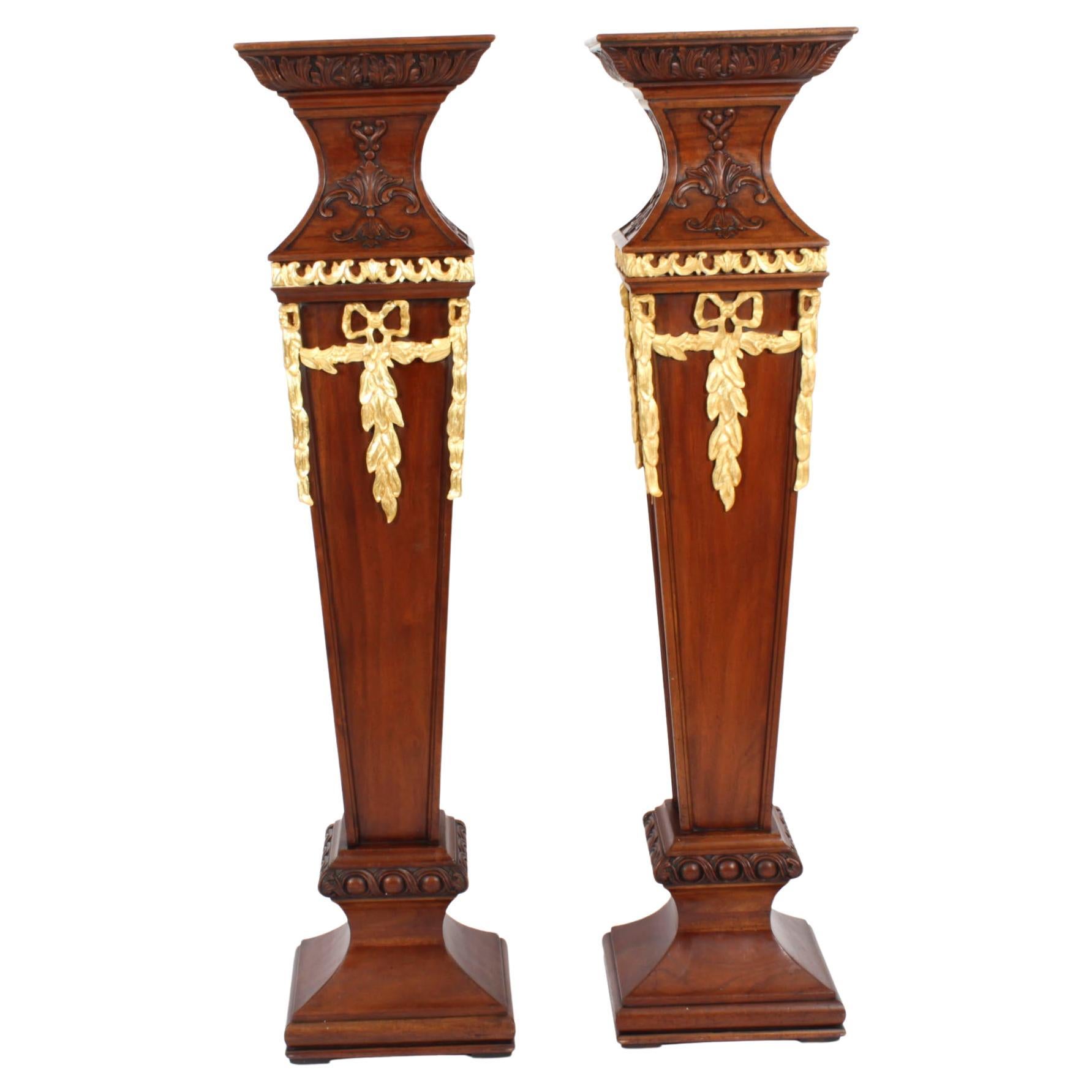 Antique Pair of Edwardian Mahogany Pedestals Torchere Stands Early 20th Century For Sale