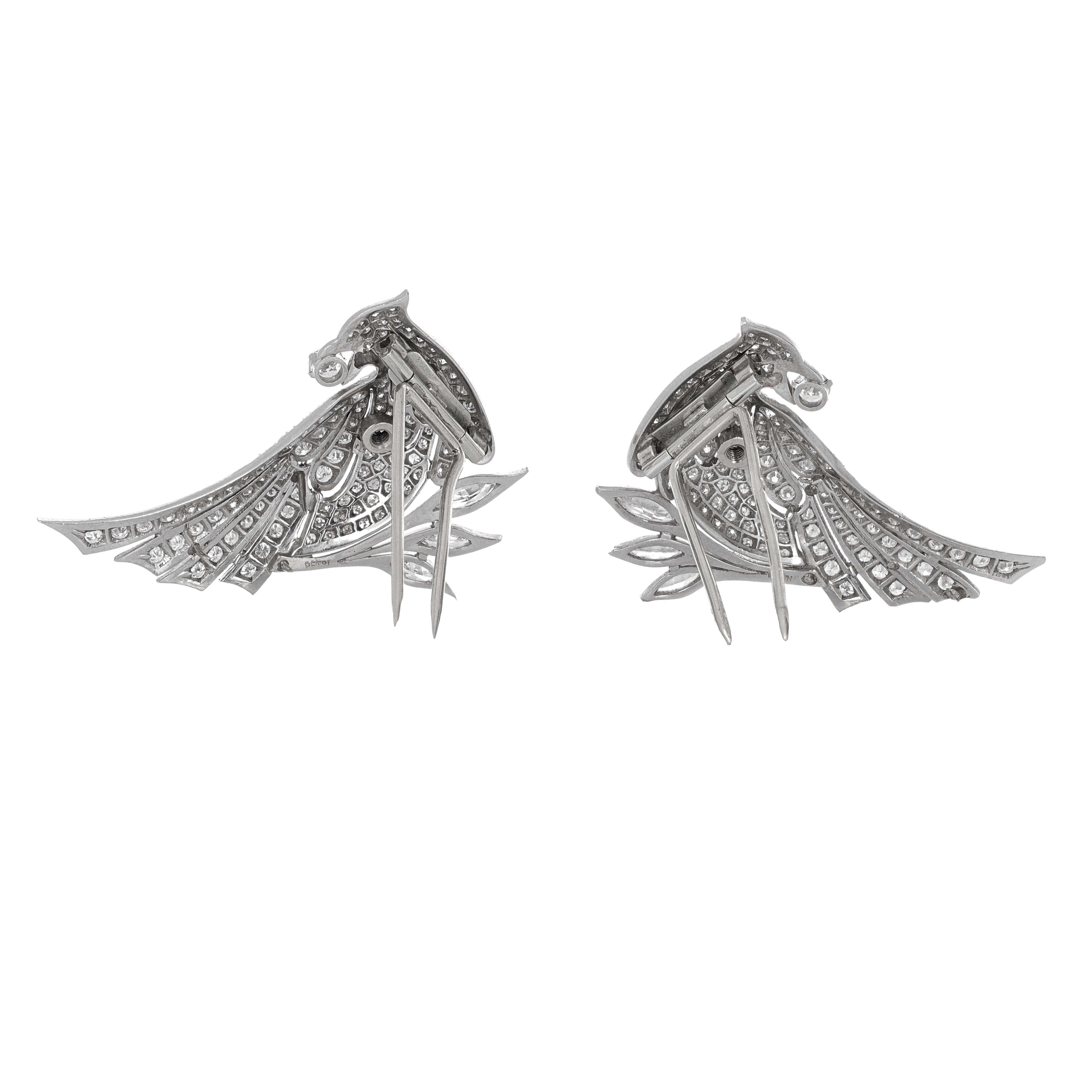 Antique Pair of Edwardian Style Diamond Bird Brooches/ Lapel Clips In Excellent Condition In Beverly Hills, CA