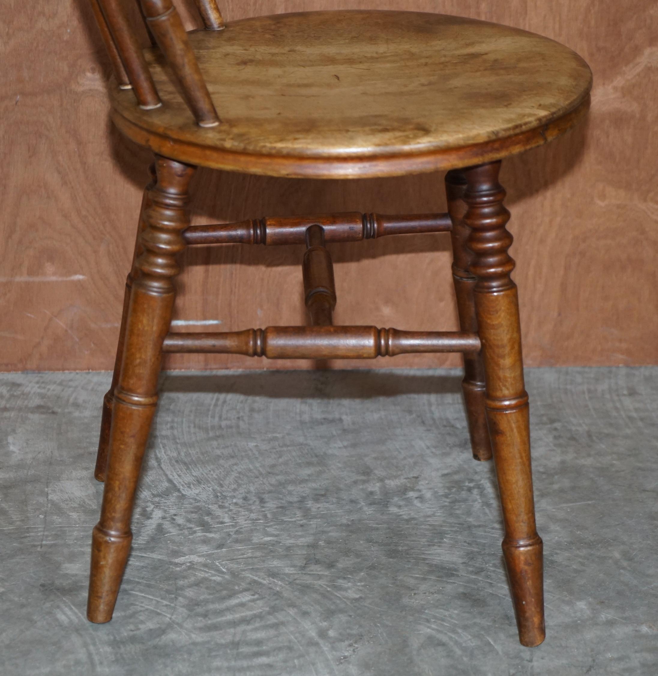 Antique Pair of Edwardian Walnut Fully Stamped Swedish Ibex Penny Windsor Chairs 3