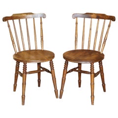 Antique Pair of Edwardian Walnut Fully Stamped Swedish Ibex Penny Windsor Chairs