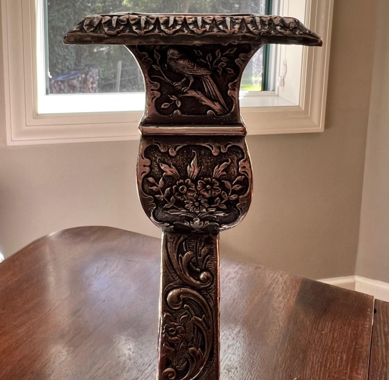 American Antique Pair of E.G. Webster and Son. Silverplate Repoussé Tavern Candlesticks For Sale