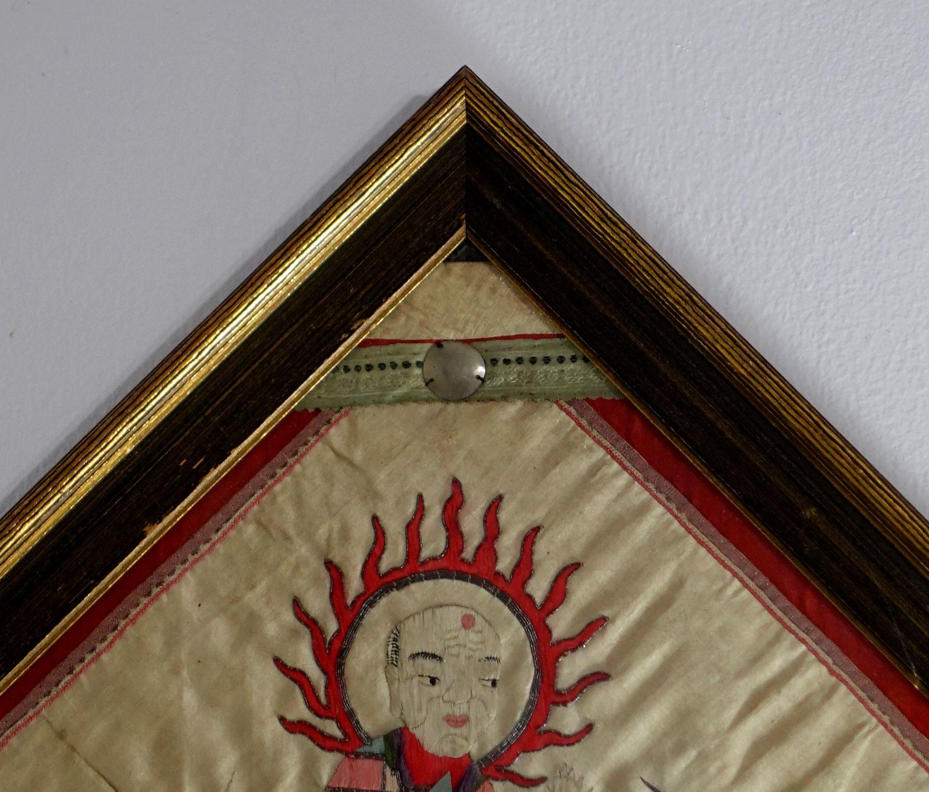Antique Pair of Embroidered Panels of Buddhist Saint 'Lohans' For Sale 7