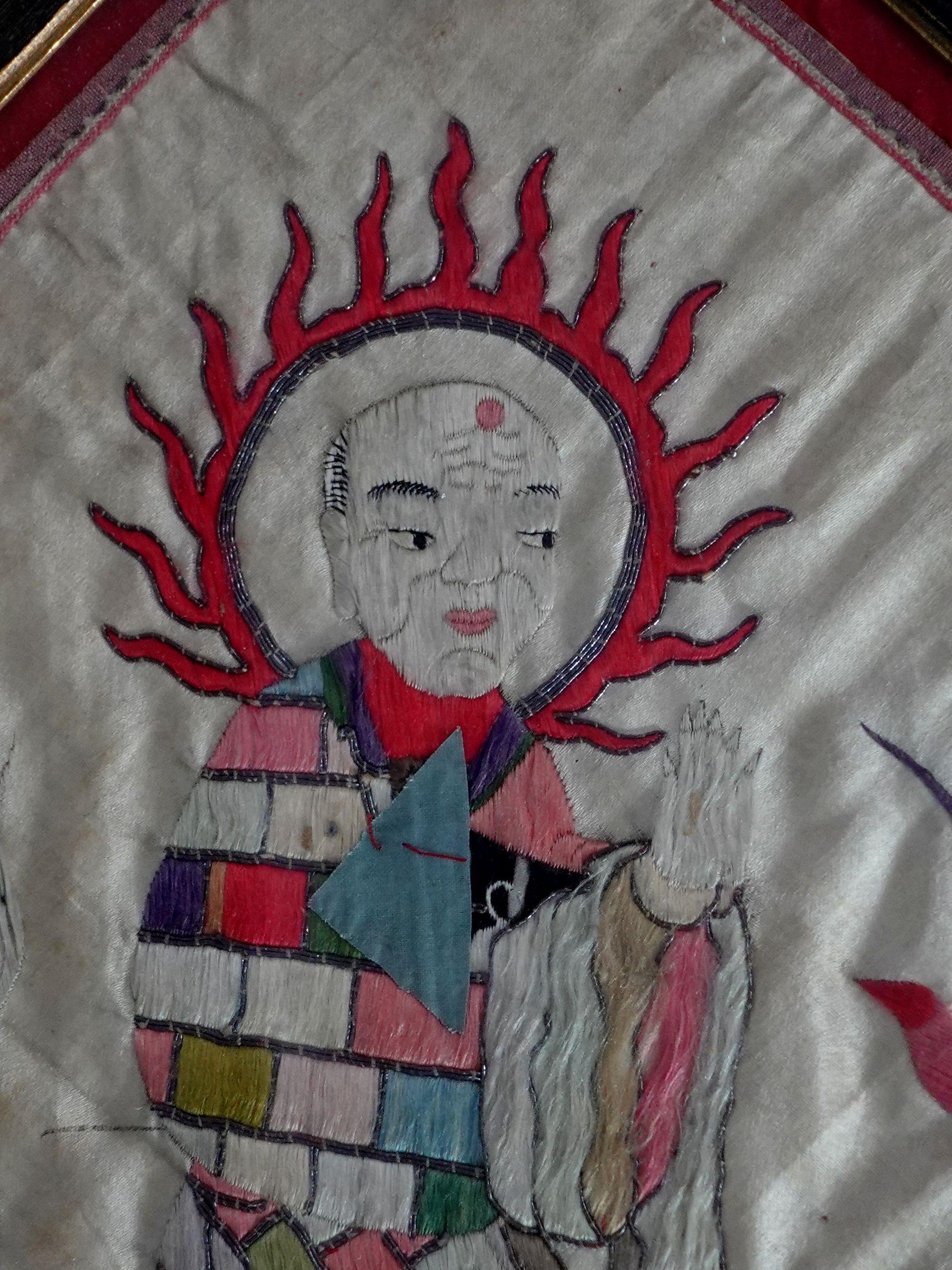 Antique Pair of Embroidered Panels of Buddhist Saint 'Lohans' For Sale 8