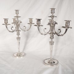 Antique pair of Empire silver-plated candelabras - 2 x 4 lights