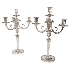Antique pair of Empire silver-plated candelabras - 2 x 4 lights