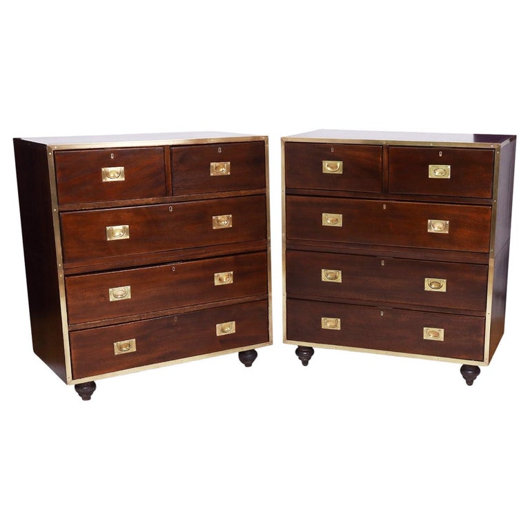 Antique Pair of English Campaign Chests For Sale at 1stDibs