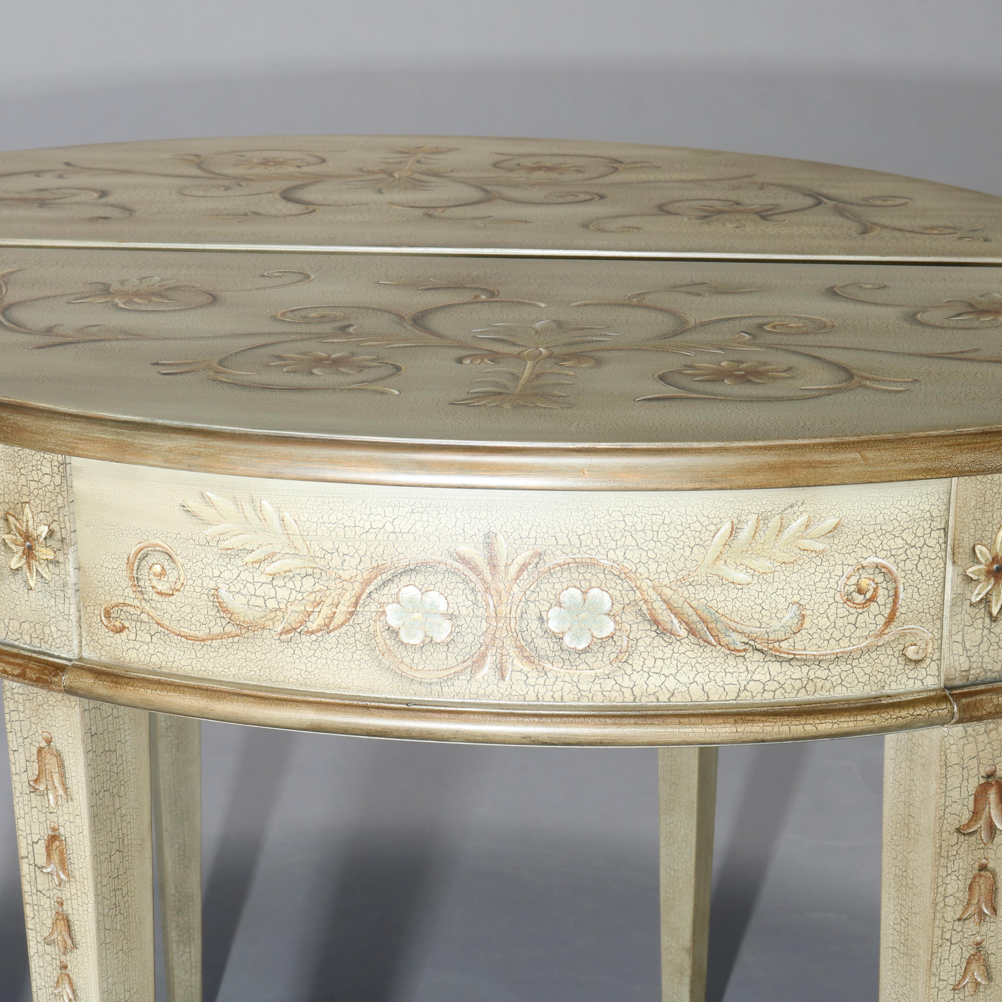 Antique Pair of English Decorated Demilune Console Tables, 20th Century 5