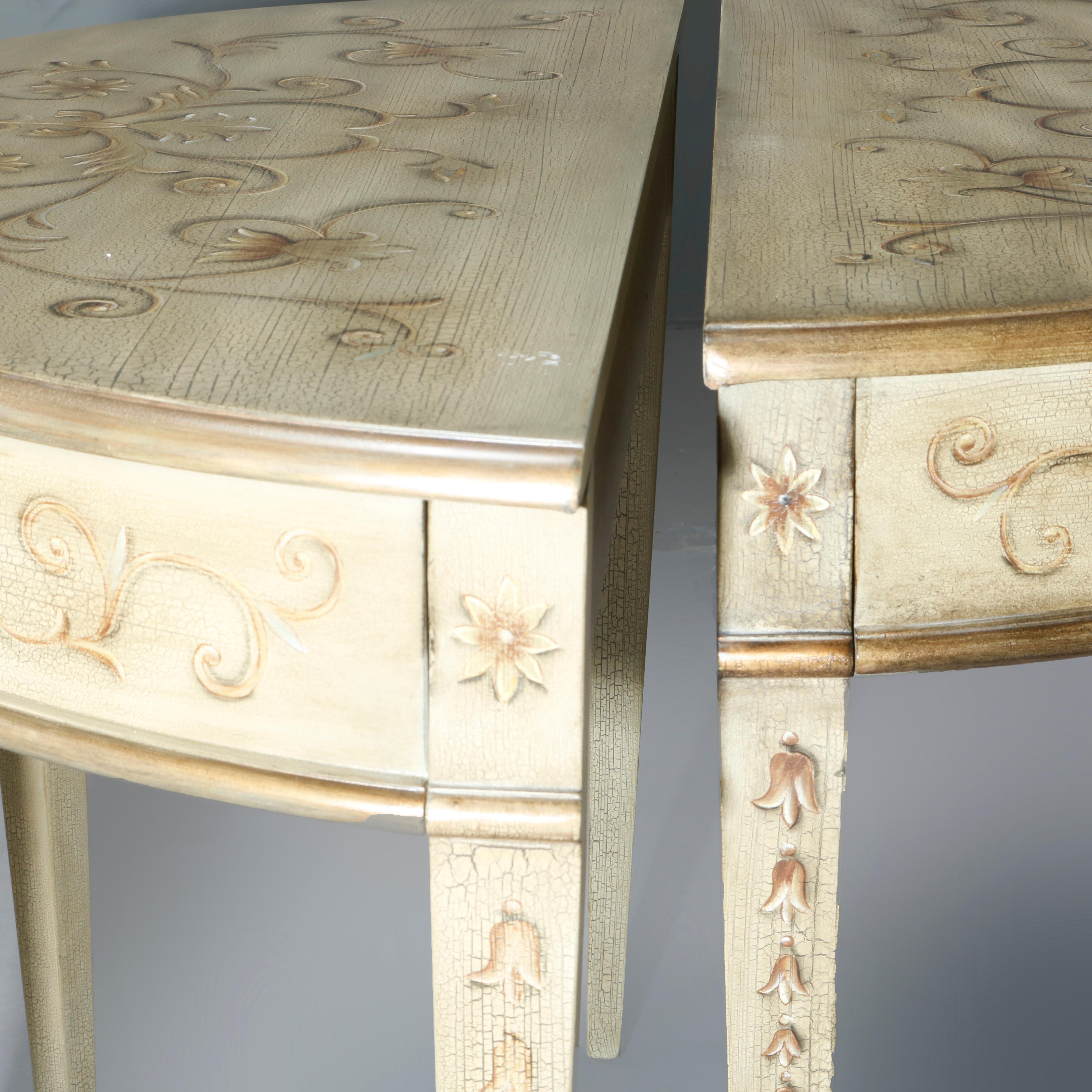 Antique Pair of English Decorated Demilune Console Tables, 20th Century 2