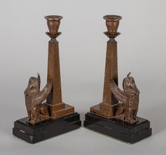 Antique Pair of English Egyptian Revival Candlesticks