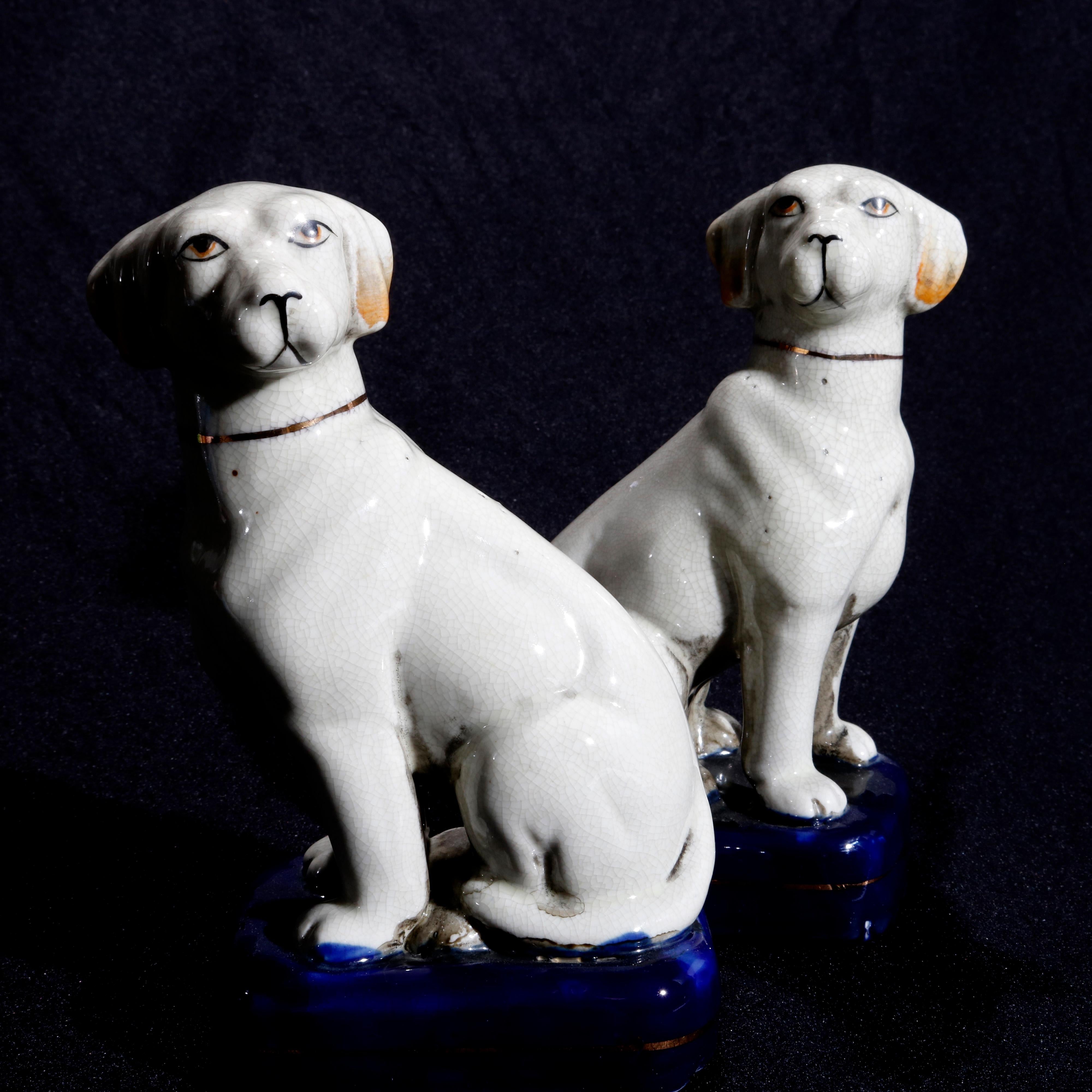 Glazed Antique Pair of English Figural Porcelain Staffordshire Dogs, 20th Century