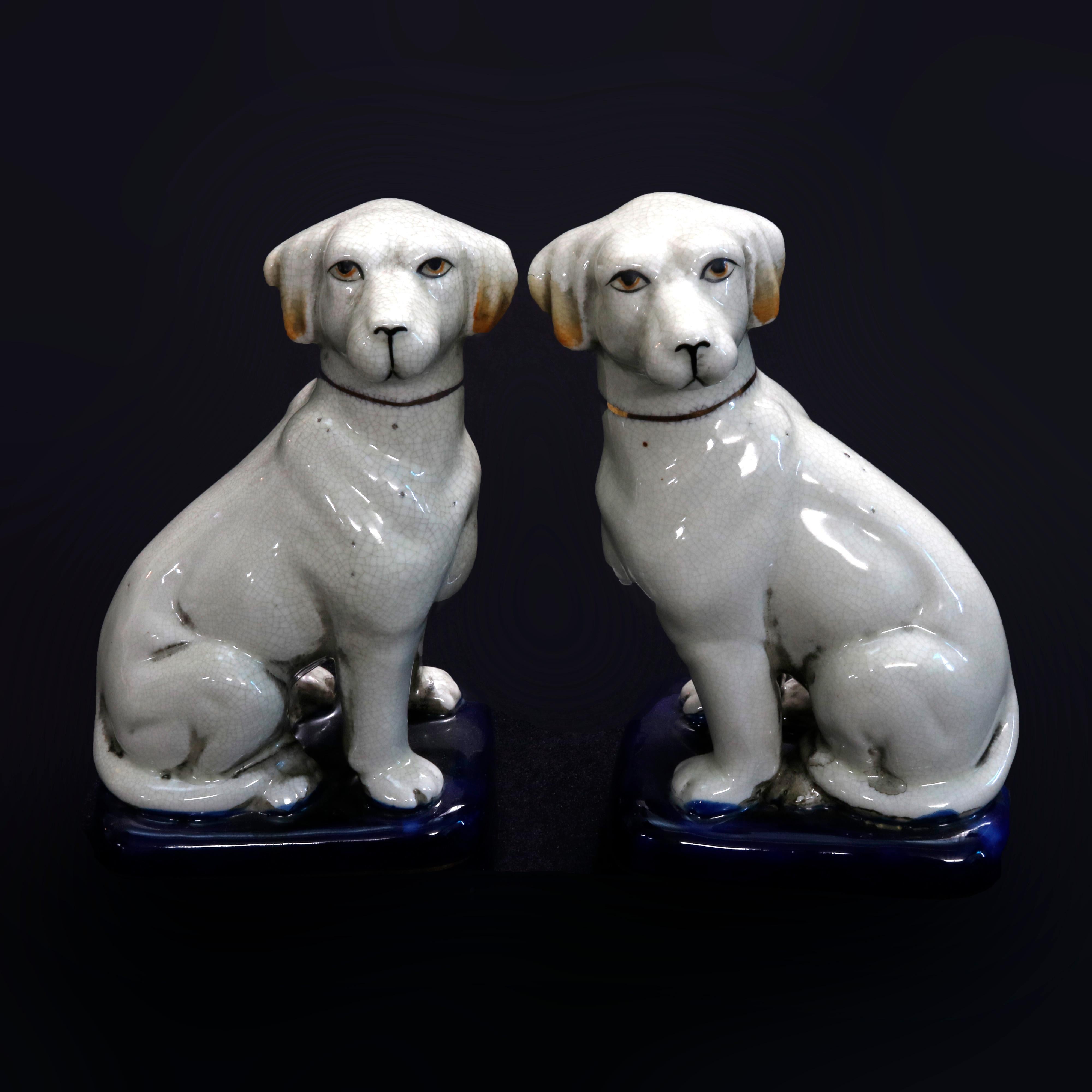 Antique Pair of English Figural Porcelain Staffordshire Dogs, 20th Century In Good Condition In Big Flats, NY