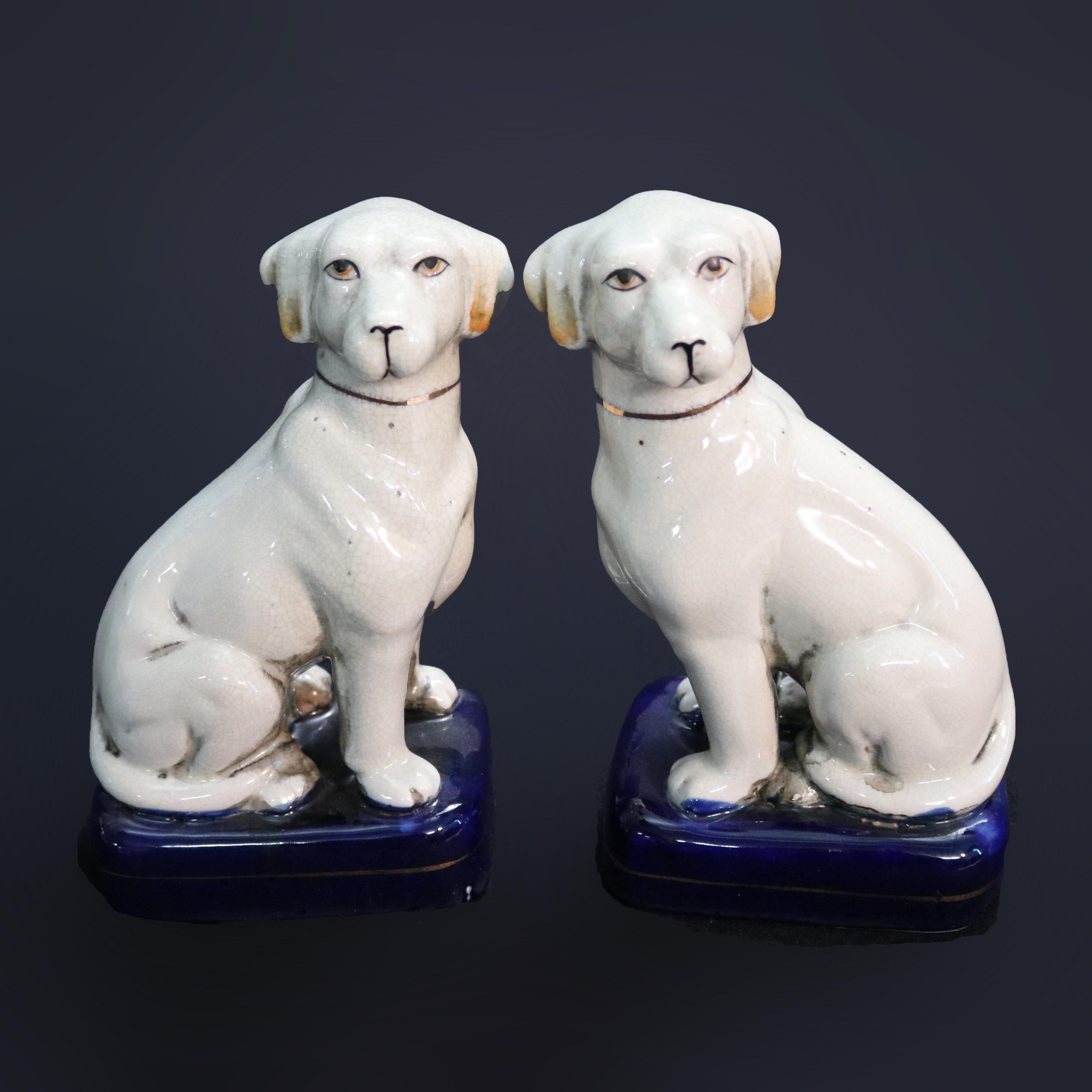 Antique Pair of English Figural Porcelain Staffordshire Dogs, 20th Century 1