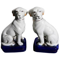 Antique Pair of English Figural Porcelain Staffordshire Dogs, 20th Century