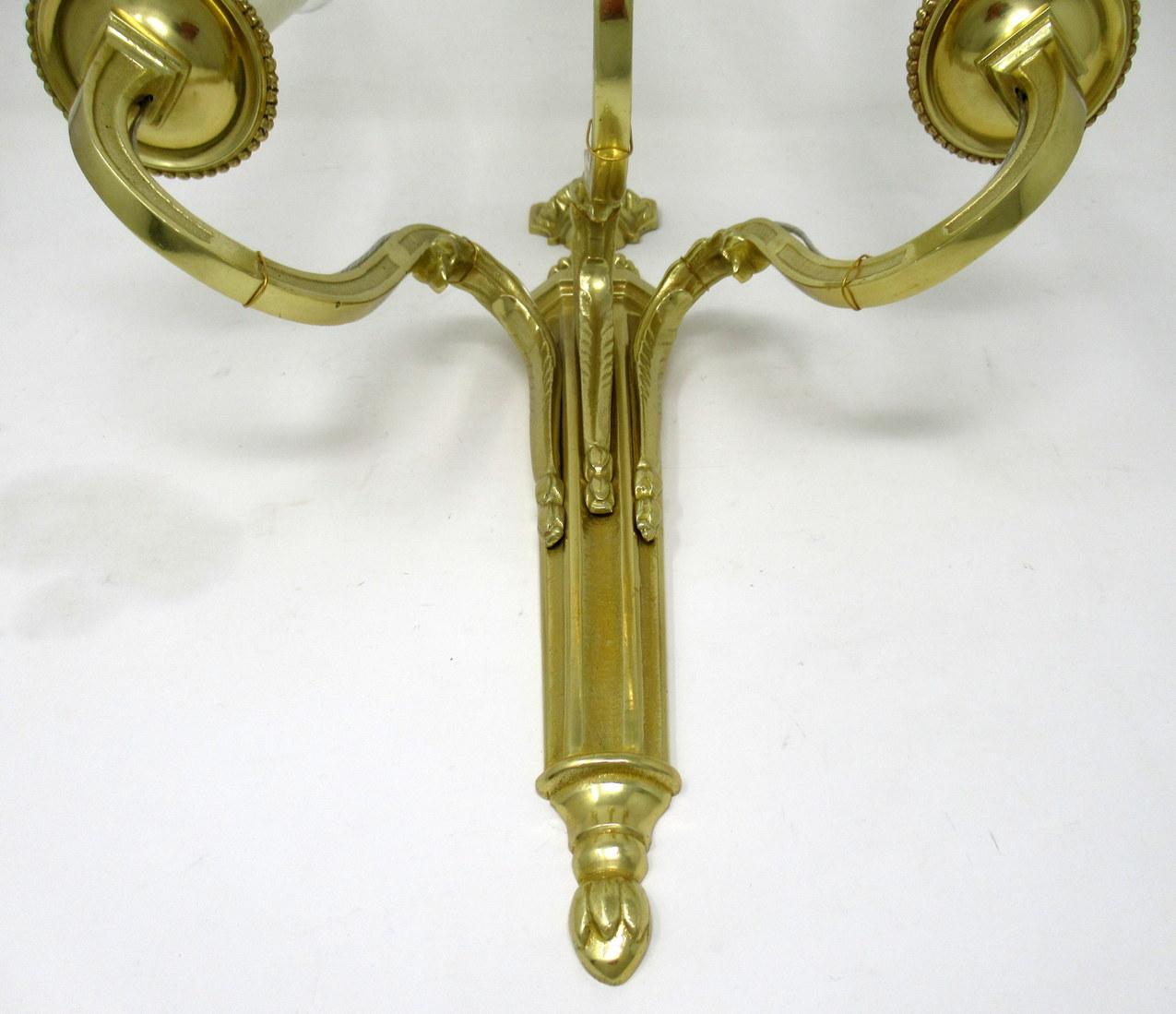 Edwardian Antique Pair of English Gilt Bronze Three Light Wall Candle Sconces 19th Century