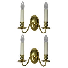 Antique Pair of English Gilt Bronze Twin Light Wall Candle Sconces, 19th Century