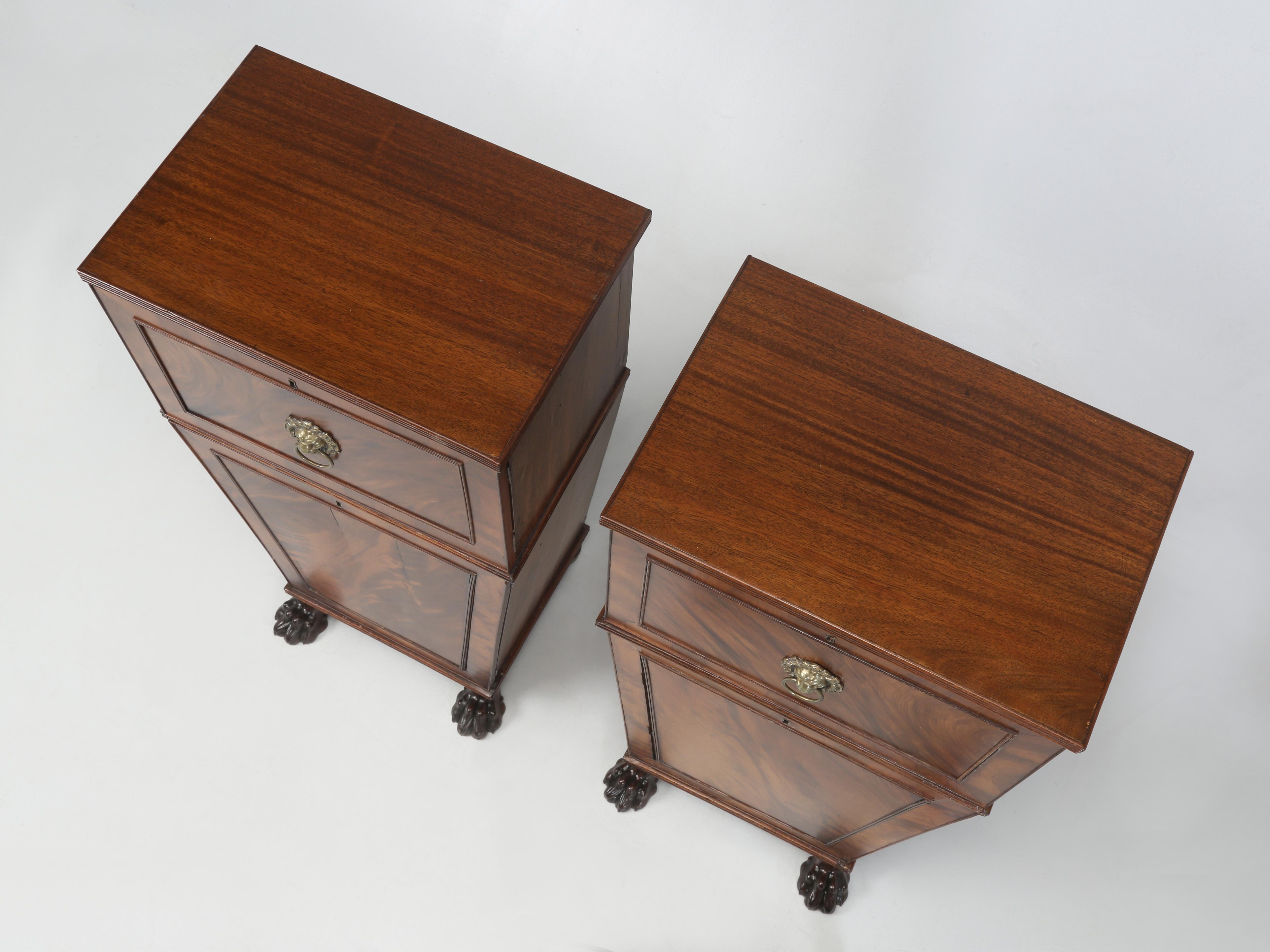 Empire Antique Pair of English Mahogany Cellarettes circa Mid-1800s with Lion Paw Feet For Sale