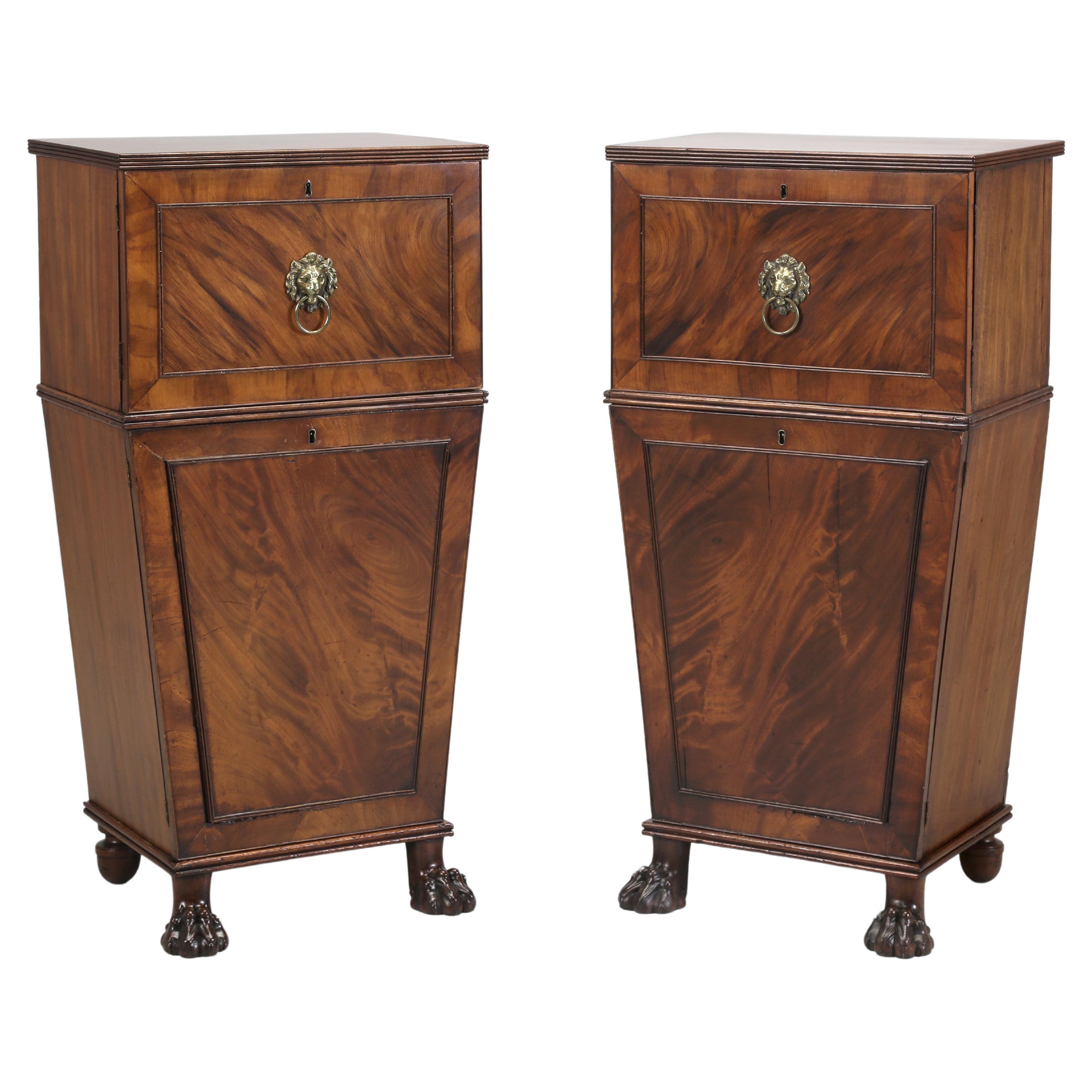 Antique Pair of English Mahogany Cellarettes circa Mid-1800s with Lion Paw Feet