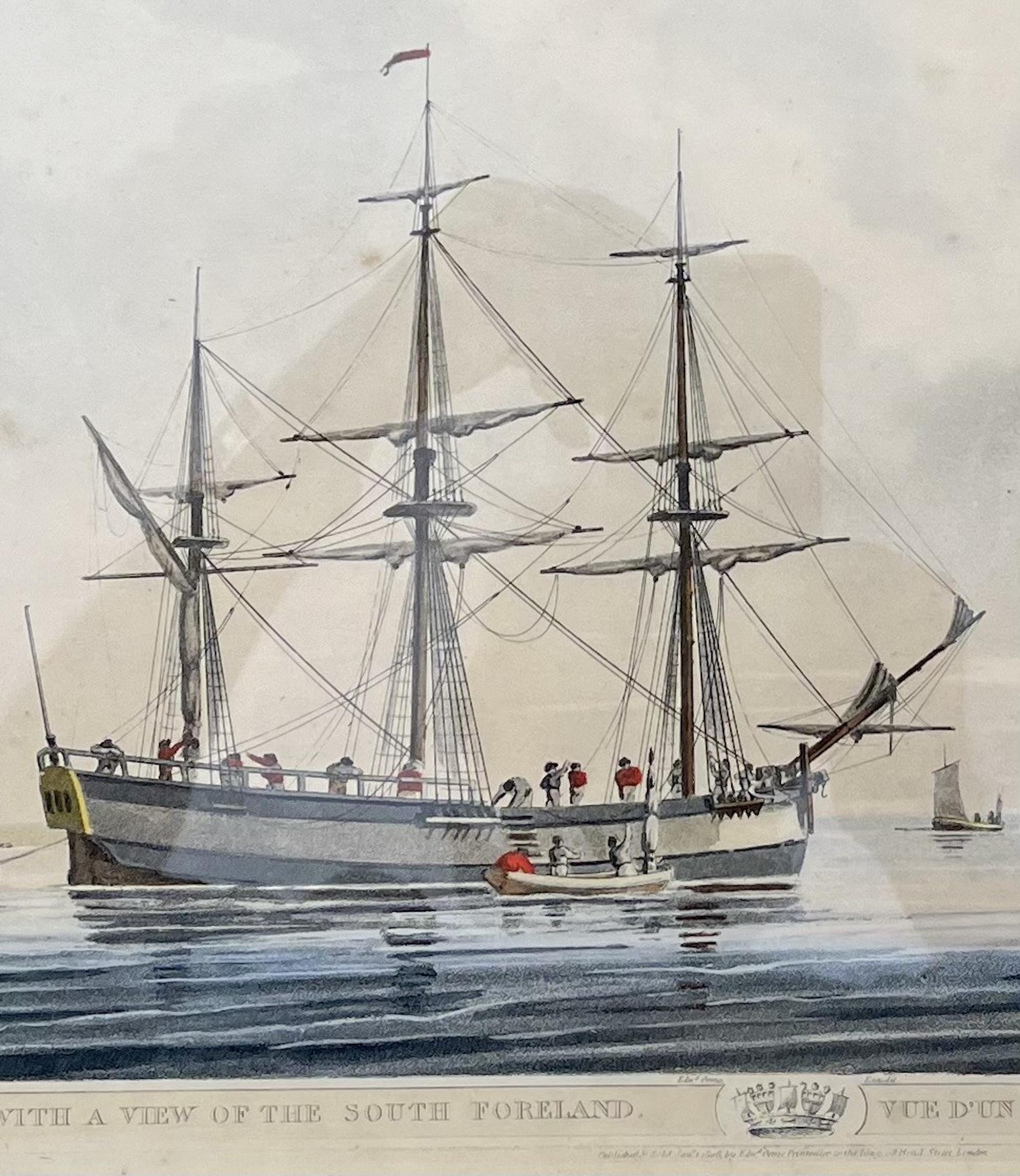 Antica coppia di acqueforti marittime inglesi colorate 1806. in vendita 5