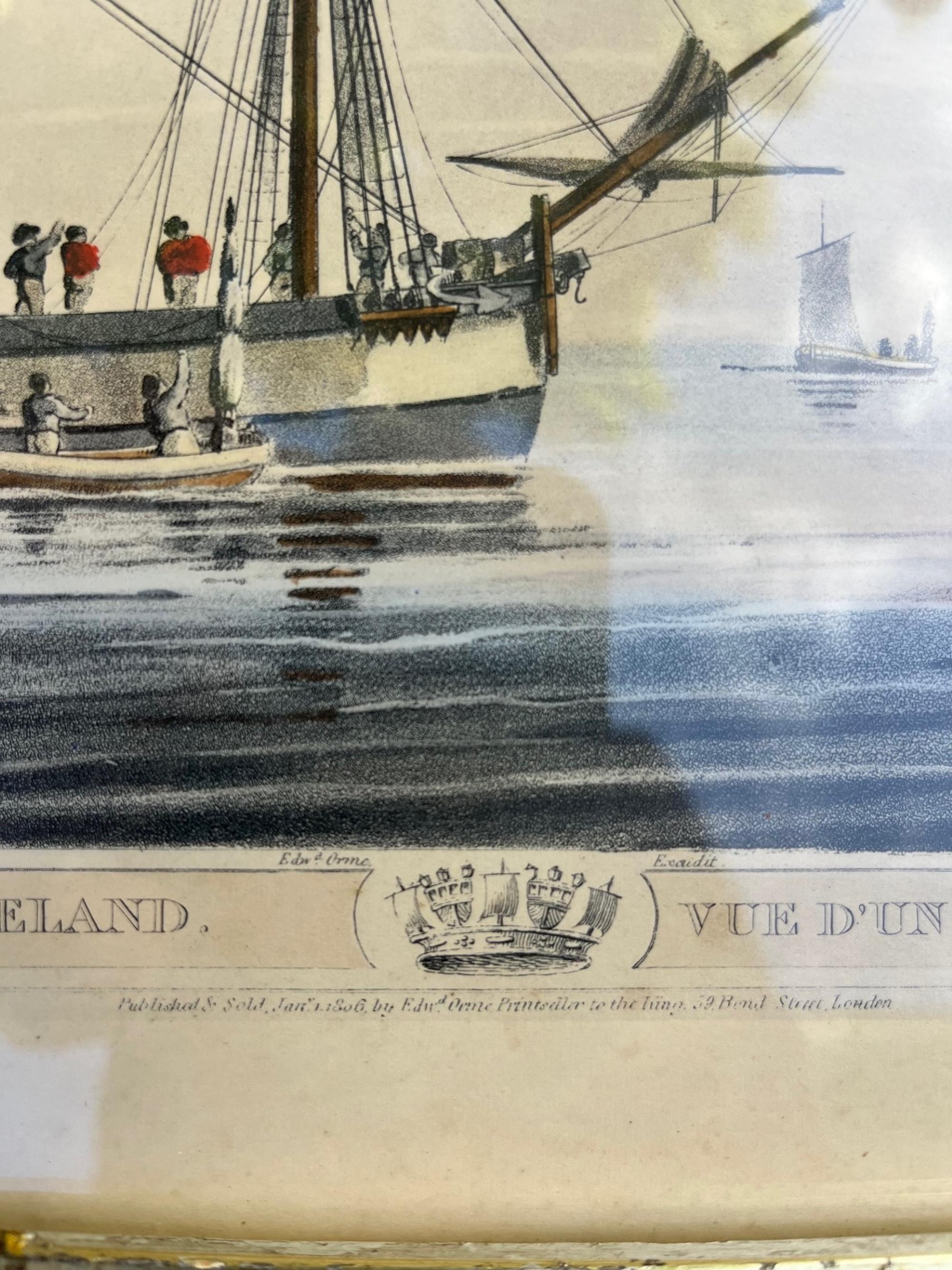 Antikes Paar englischer maritimer kolorierter Radierungen 1806. im Angebot 8