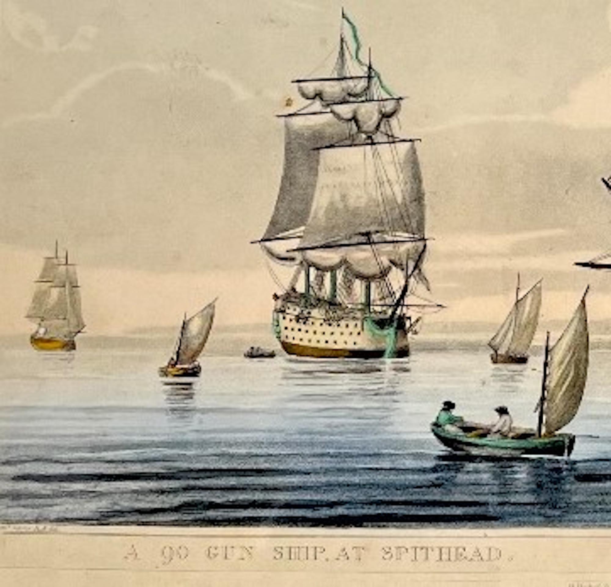 Antikes Paar englischer maritimer kolorierter Radierungen 1806. (Romantik) im Angebot