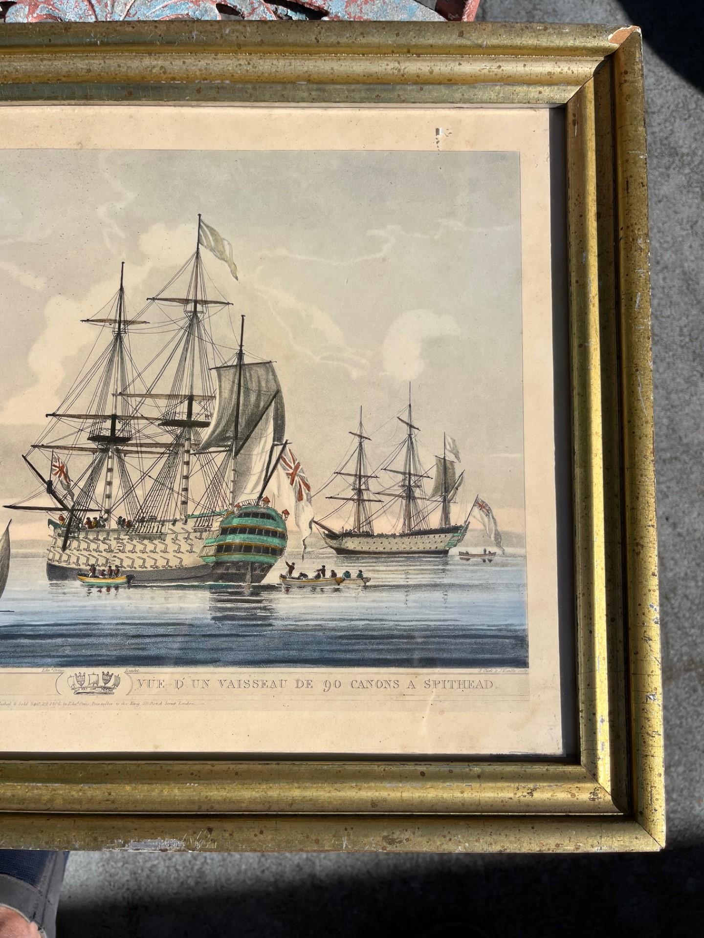Antikes Paar englischer maritimer kolorierter Radierungen 1806. (Radiert) im Angebot