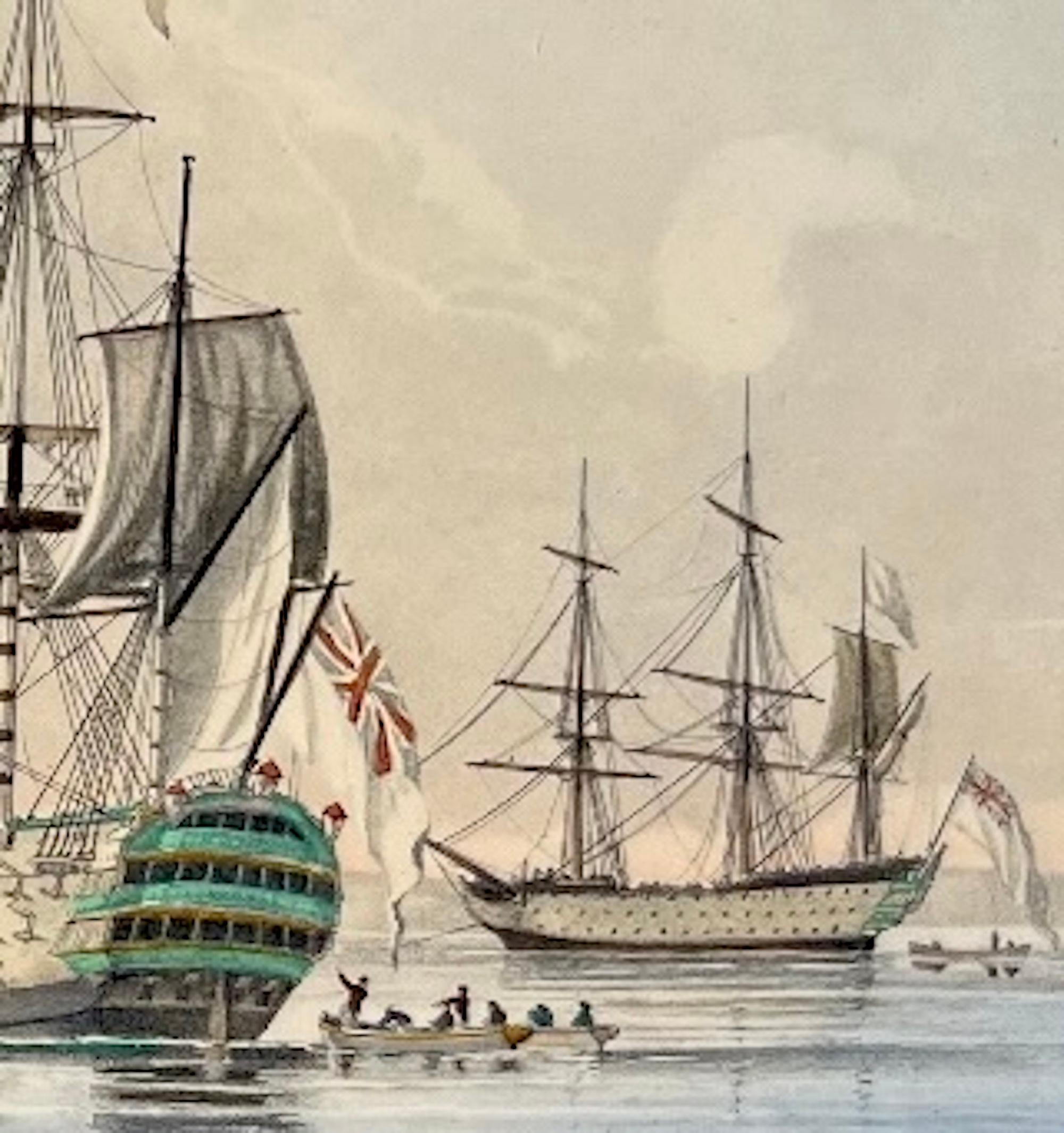 Antikes Paar englischer maritimer kolorierter Radierungen 1806. im Zustand „Gut“ im Angebot in Vero Beach, FL