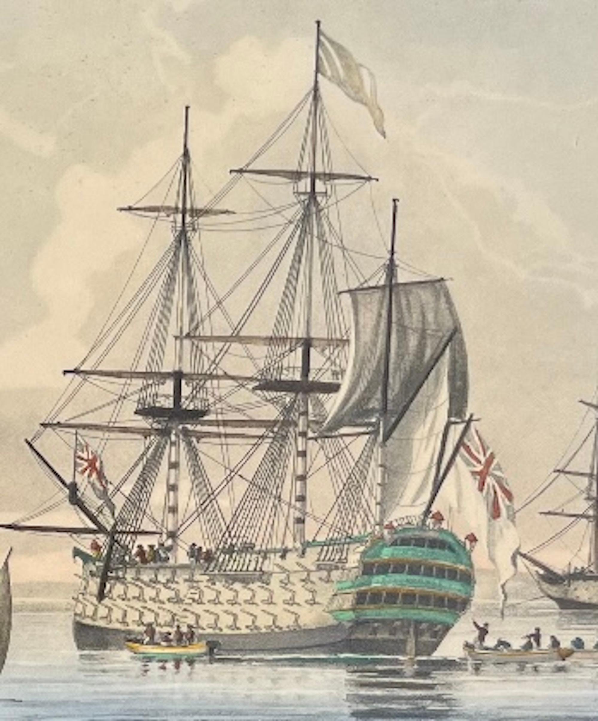 Antikes Paar englischer maritimer kolorierter Radierungen 1806. (19. Jahrhundert) im Angebot