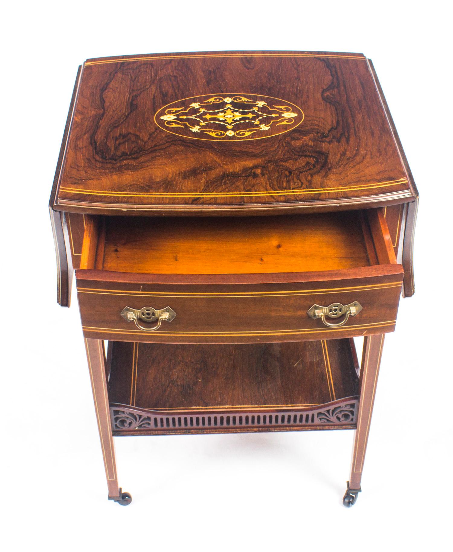 Antique Pair of English Marquetry Inlaid Occasional Bedside Tables, 19th Century 6