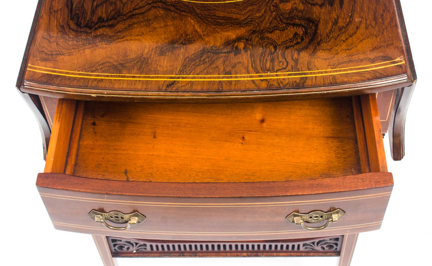 Antique Pair of English Marquetry Inlaid Occasional Bedside Tables, 19th Century 7