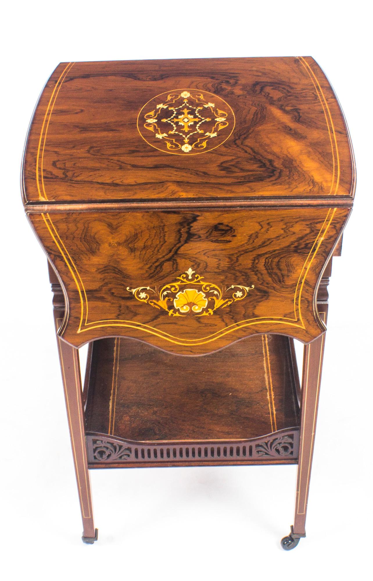 Antique Pair of English Marquetry Inlaid Occasional Bedside Tables, 19th Century 8