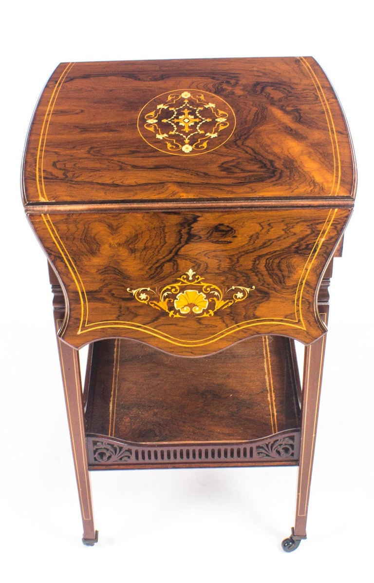 Antique Pair of English Marquetry Inlaid Occasional Bedside Tables