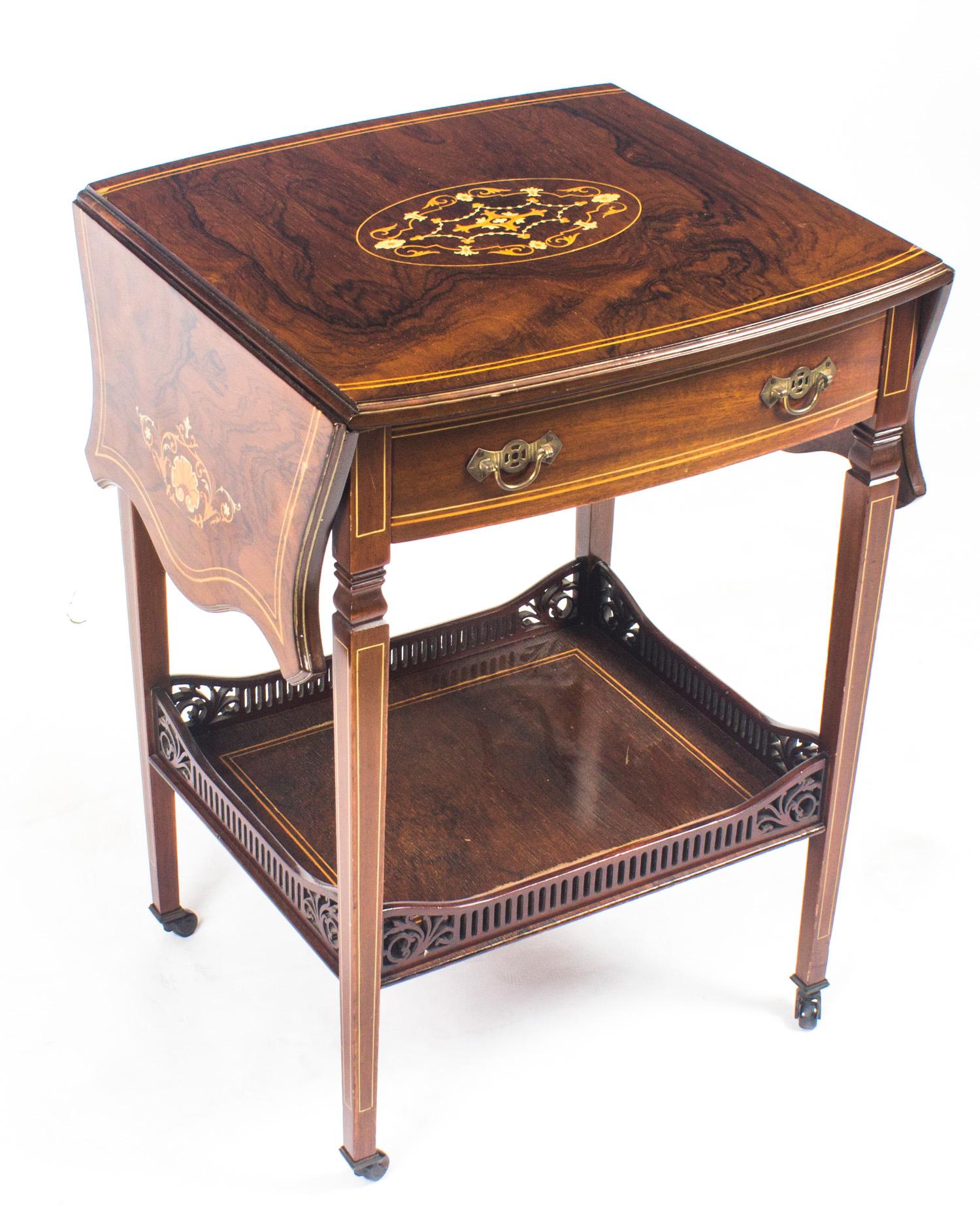Antique Pair of English Marquetry Inlaid Occasional Bedside Tables, 19th Century In Excellent Condition In London, GB