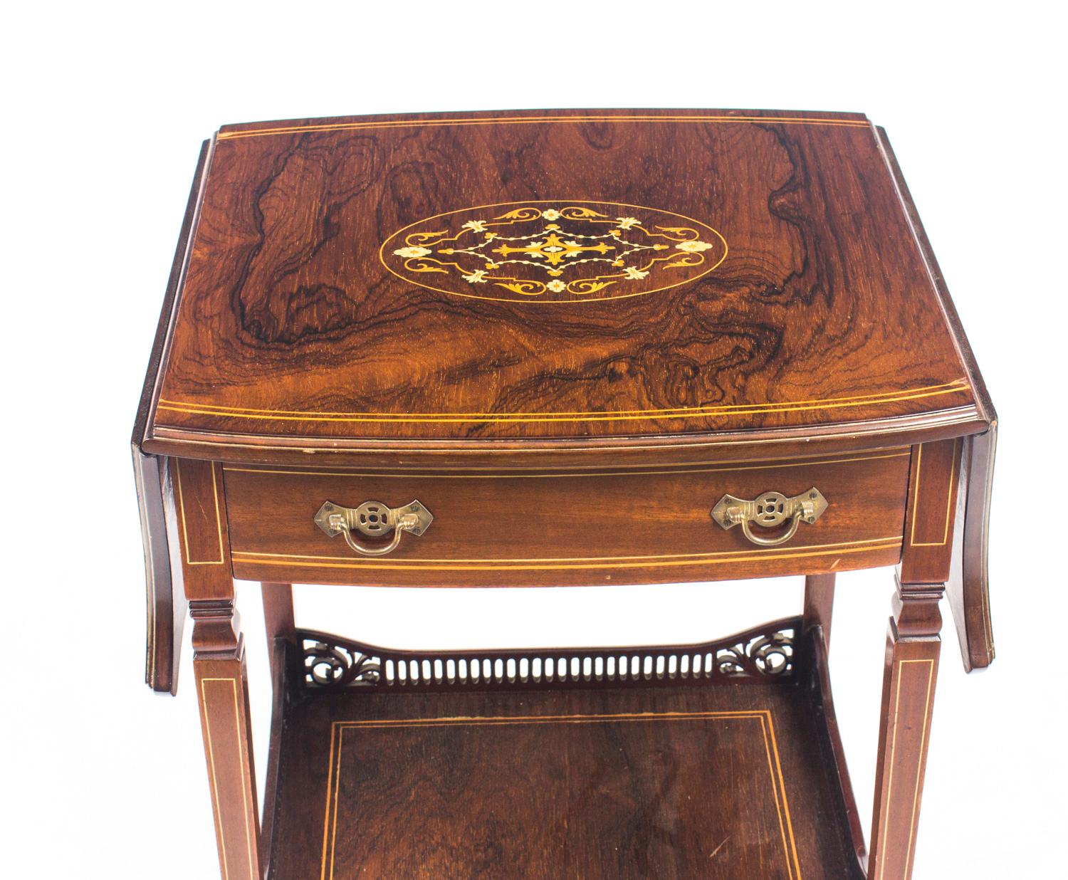 Antique Pair of English Marquetry Inlaid Occasional Bedside Tables, 19th Century 3