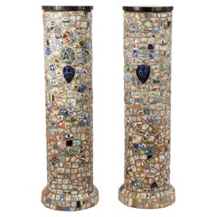 Antique Pair of English "Memory" Pedestals with Porcelain Fragments