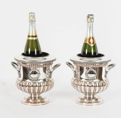 Ancienne paire de rafraîchisseurs à vin et champagne anglaises en plaque Sheffield du 18ème siècle