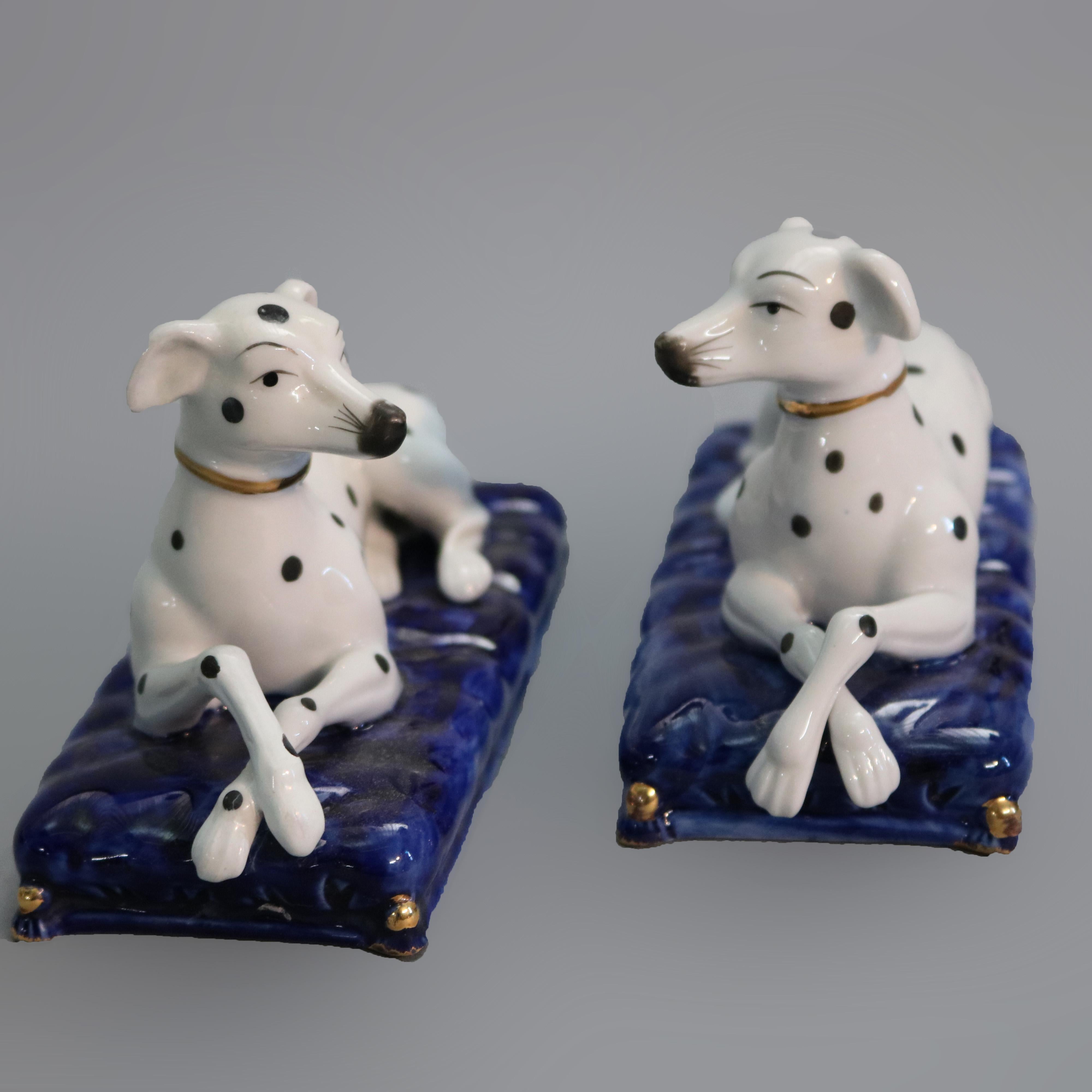 An antique figural pair of English Staffordshire porcelain Dalmation dogs on marble painted bases as photographed, unsigned, 20th century

Measures: 2.25