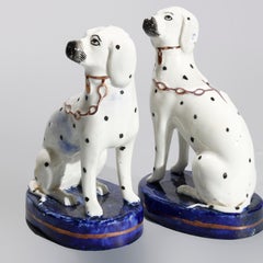 Antique Pair of English Porcelain Staffordshire Dalmatian Dogs, 20th Century