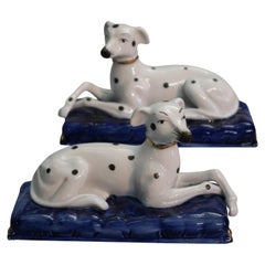 Antique Pair of English Porcelain Staffordshire Dalmatian Dogs, 20th Century