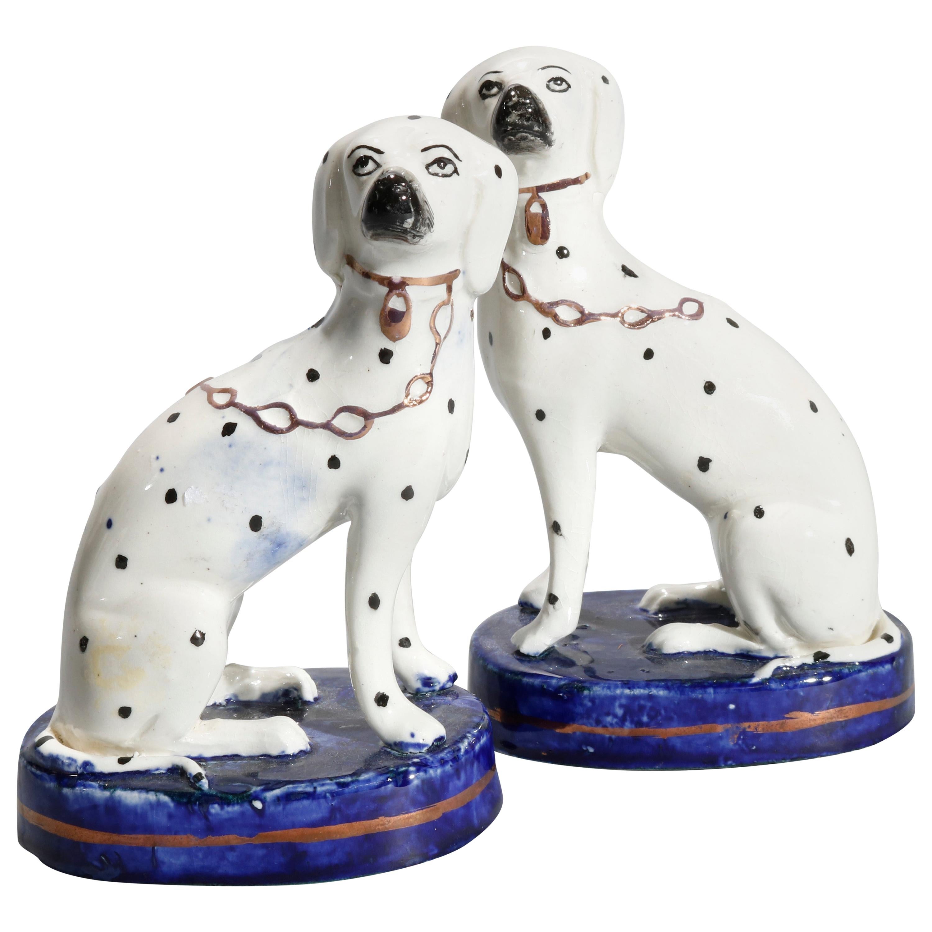 Antique Pair of English Porcelain Staffordshire Dalmatian Dogs, 20th Century