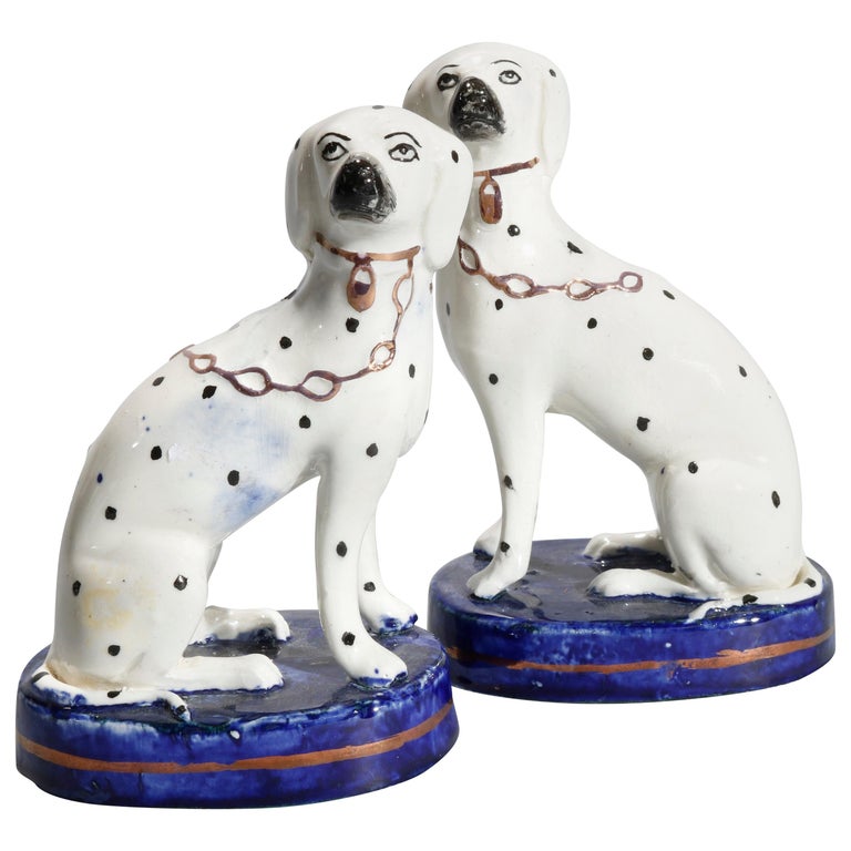 Antique Pair Of English Porcelain Staffordshire Dalmatian Dogs th Century At 1stdibs