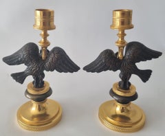Antique Pair of English Regency Candlesticks in Form of Eagle with Viper