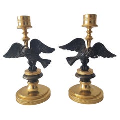 Antique Pair of English Regency Candlesticks in Form of Eagle with Viper