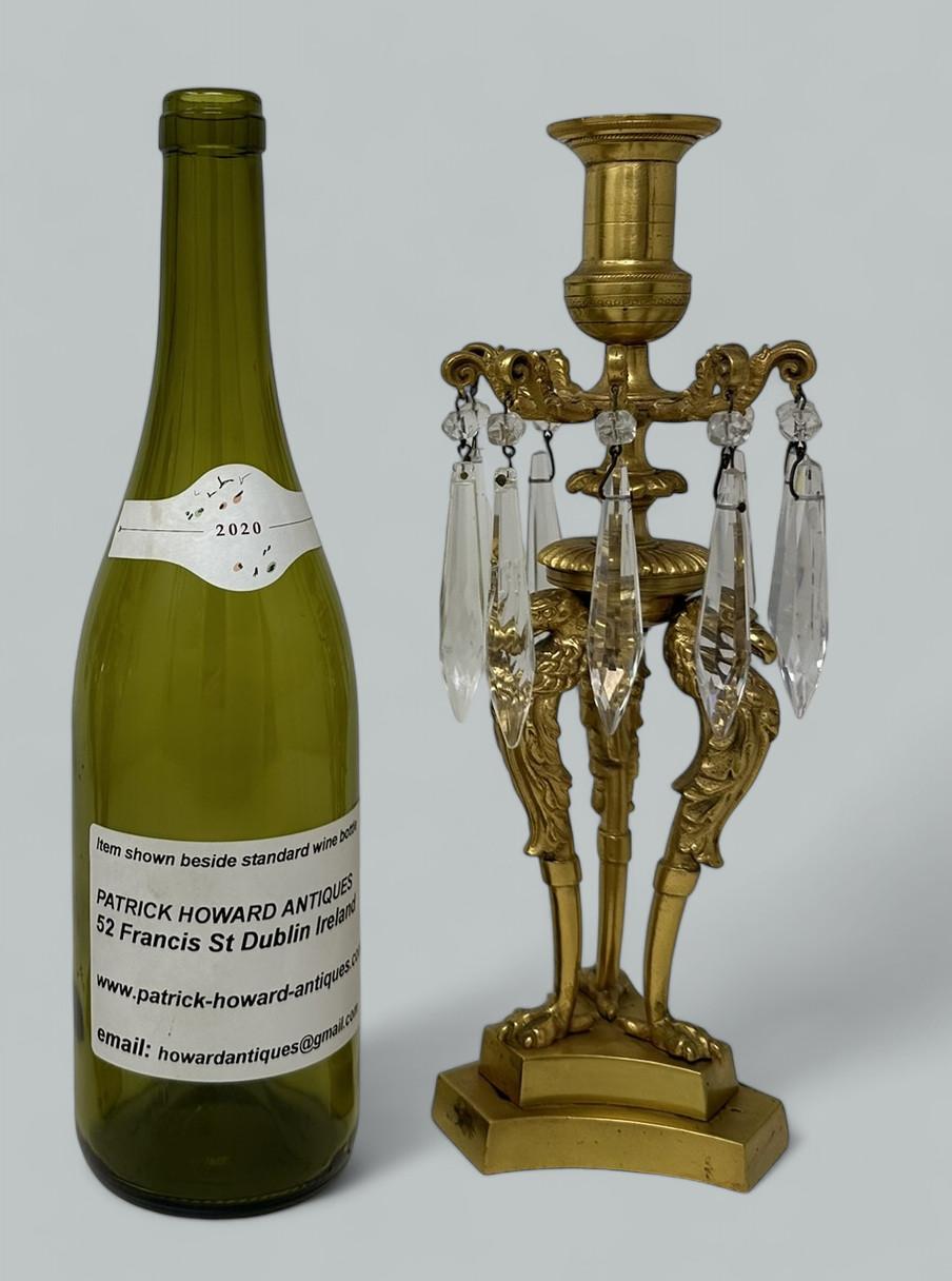 Antica coppia di candelieri inglesi Regency Ormolu Bronze Lusters Candelabro in vendita 3
