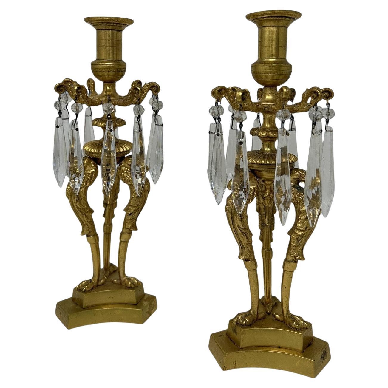 Antiguo Par de Candelabros de Bronce Ormolu de la Regencia Inglesa Candelabros Lusters