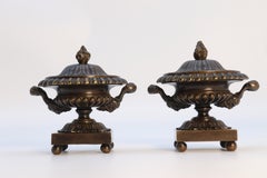 Antique  pair of English Regency period classical bronze urns,  circa 1820