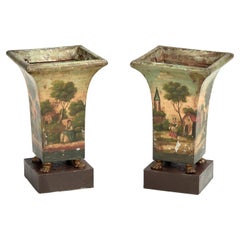 Antique Pair of English Regency Style Tole Planters