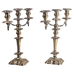 Antique Pair of English Sheffield Silver Plate Three-Light Candelabra C1890