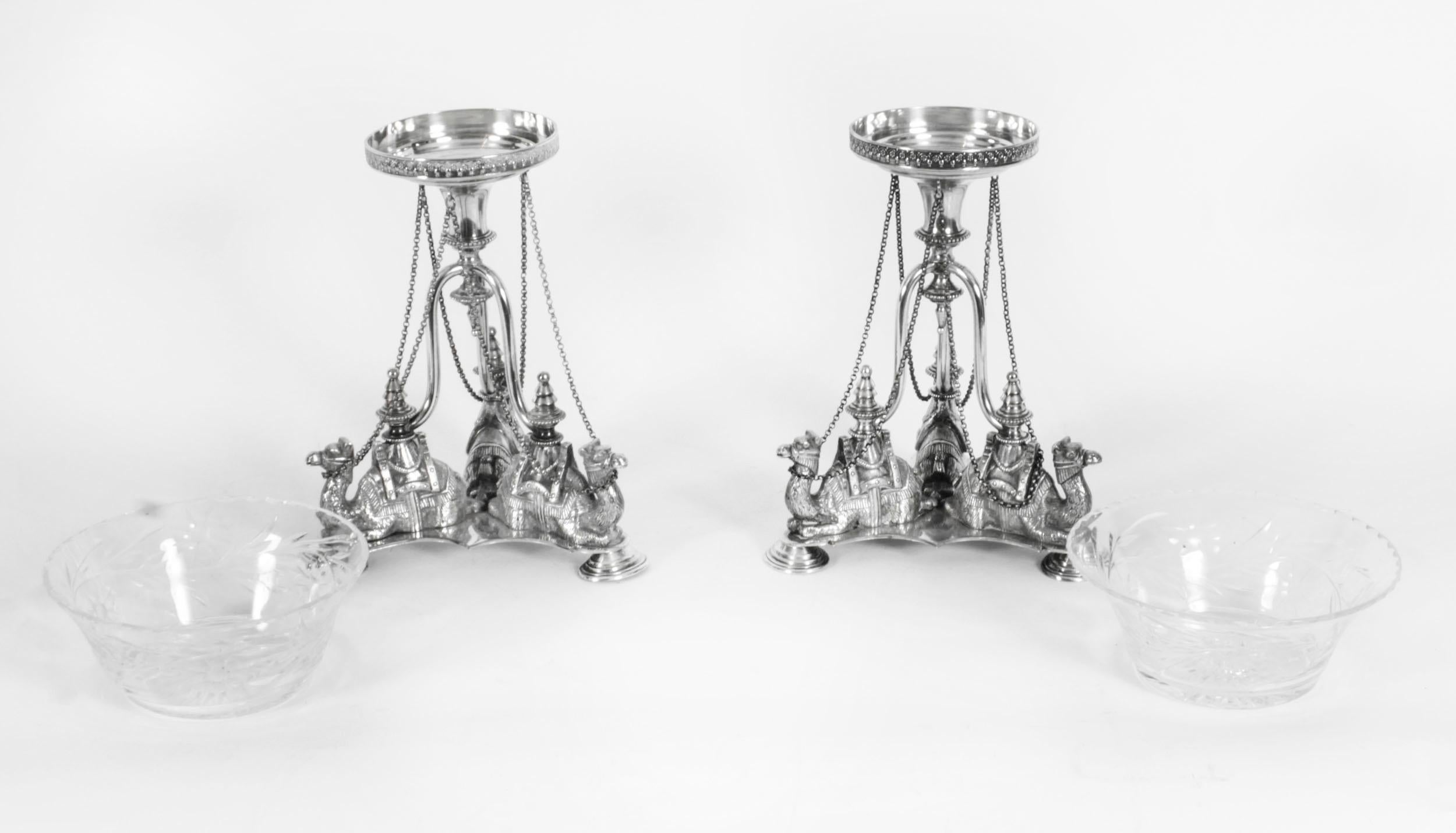 Antique Pair of English Silver Plate Camel Compotes, 19th Century 5