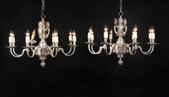 Antique Pair of English Silver Plated Chandeliers 20th Century